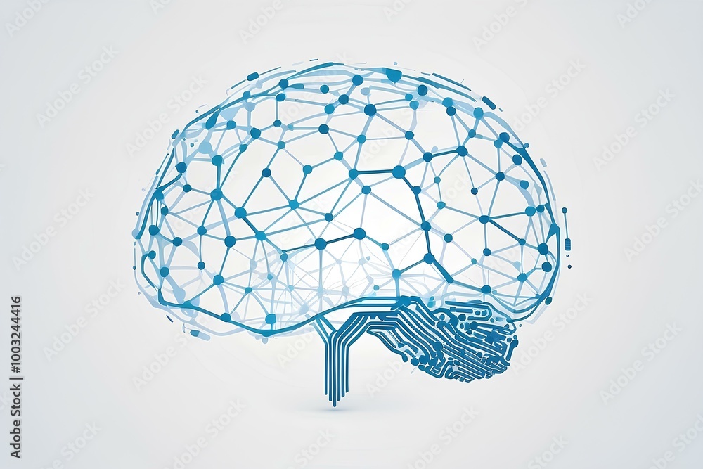 Poster digital brain icon with connected nodes symbolizing artificial intelligence and futuristic technolog