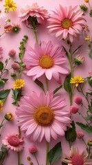 Sunflowers on soft color background, romantic feminine composition, wedding invitation concept.