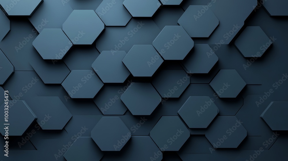 Poster mosaic tiles stacked in a hexagonal shape to create a futuristic wall. 3d, semigloss, bricks stacked