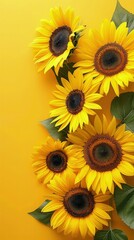 Naklejka premium Sunflowers on soft color background, romantic feminine composition, wedding invitation concept.