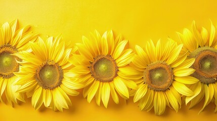 Naklejka premium Sunflowers on soft color background, romantic feminine composition, wedding invitation concept.