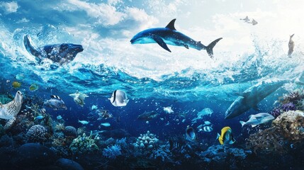 Vibrant Underwater Marine Ecosystem with Diverse Sea Creatures