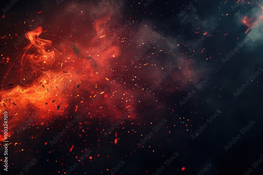 Canvas Prints a red and black background with a lot of smoke and fire, generative ai image