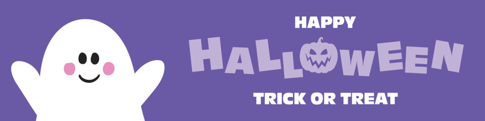 Halloween banner with funny hand drawn ghost. Vector illustration