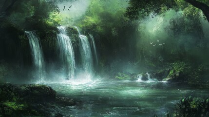 Obraz premium Nature painting for wallpaper of waterfalls in nature