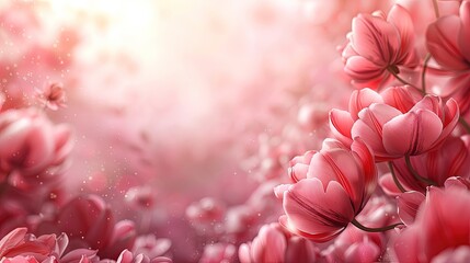 Tulip flowers on soft color background, romantic feminine composition, wedding invitation concept.