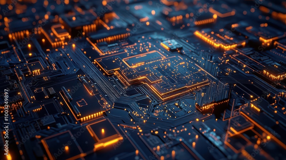 Aufkleber a detailed 3d rendering of a circuit board showcases intricate patterns and glowing digital waves, e