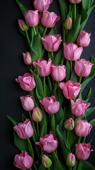 Obraz premium Tulip flowers on soft color background, romantic feminine composition, wedding invitation concept.