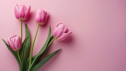 Tulip flowers on soft color background, romantic feminine composition, wedding invitation concept.