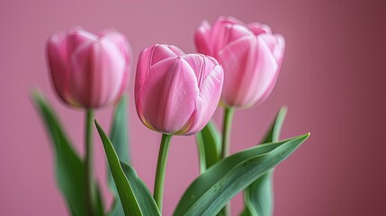 Tulip flowers on soft color background, romantic feminine composition, wedding invitation concept.