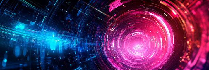 Obraz premium Vertical Abstract tech Illustration. Abstract network and data speed. Data technology banner. Digital circle pattern