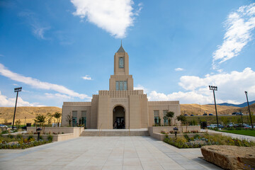 Front view Casper LDS temple blue sky