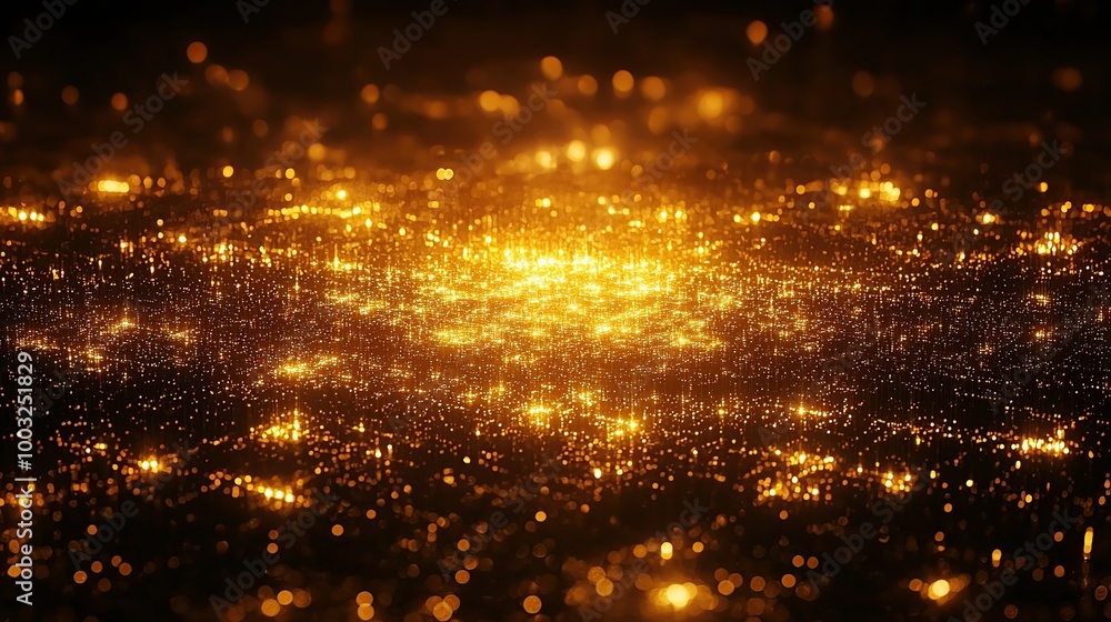 Poster abstract background with golden lights and bokeh.