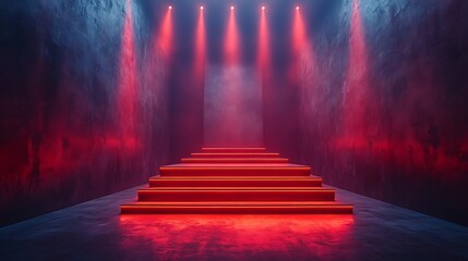 Red Carpet Stage with Spotlights and Smoke for Product Presentation