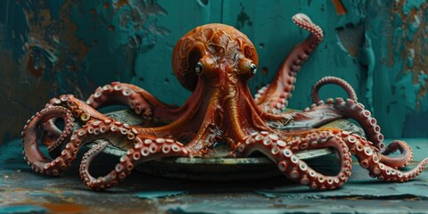 Naklejka premium Creating a DIY octopus using simple supplies such as a disposable plate and paper strips for tentacles made from used toilet paper rolls.