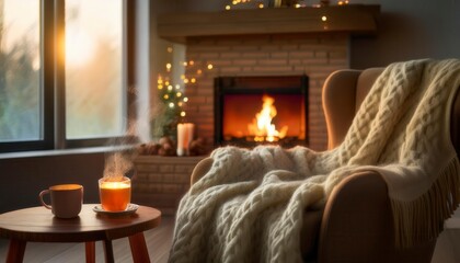 Cozy fireplace. Generative Image