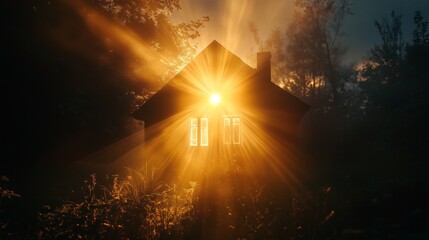 a bright light emanating from a house