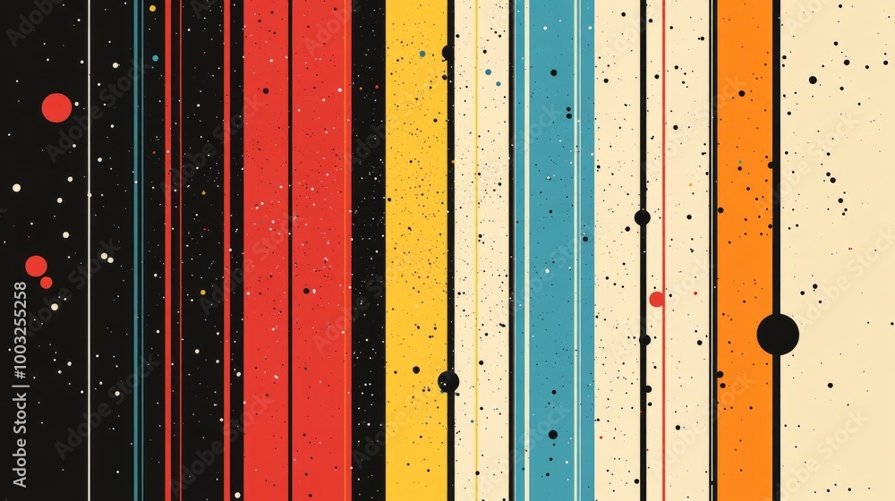 Poster a colorful abstract design with vertical stripes and dots.