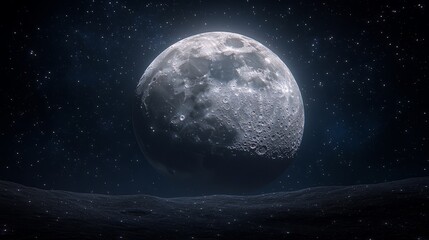 Fototapeta premium A close-up view of the moon from an urban balcony on a clear night, highlighting its craters