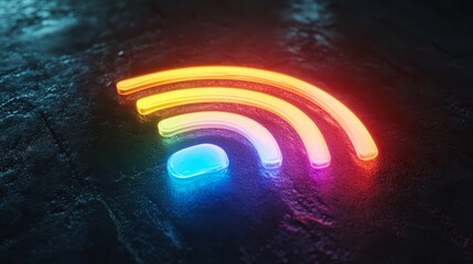 Obraz premium 3d animation of wifi symbol with rainbow colors on black background
