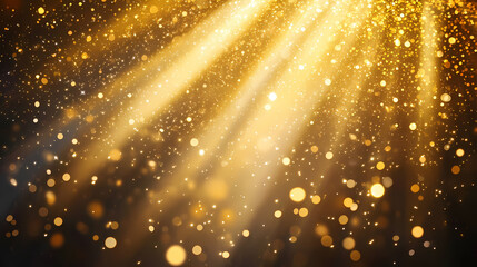 Fototapeta premium Golden glitter and sparkle background with a beam of light shining downwards. Magic Academy. Illustration
