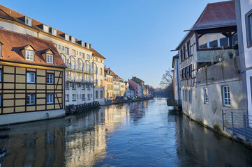 Beautiful view of the old town of Bamberg and the Regnitz, Bavaria Germany.