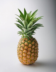 Fototapeta premium One whole pineapple with green leaves, stands out against the pure white background