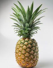 Fototapeta premium One whole pineapple with green leaves, stands out against the pure white background