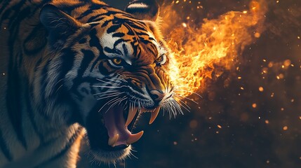 Dynamic image roaring tiger surrounded blazing fiery flames image