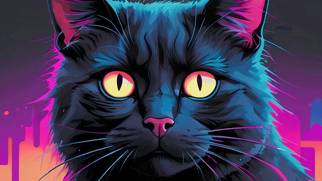 Black cat in fluorescent light.
