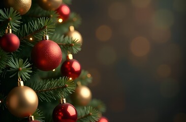 Obraz premium Christmas tree with decorations. Copy space.