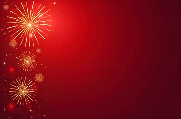 Fireworks on the red background. Free space for your text. 