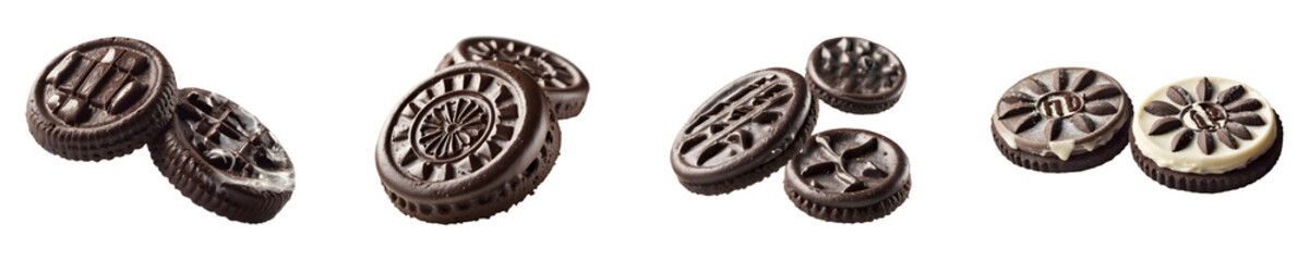 Tasty Chocolate Biscuits with Cream - Isolated on Transparent Background for Your Product Banner