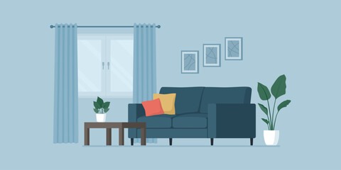 Contemporary living room interior with plants