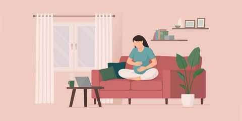 Pregnant woman touching her belly