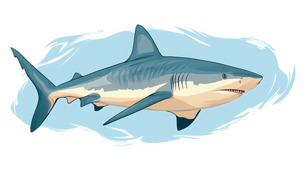 Fototapeta premium Tiger shark swimming majestically sea showcasing strength grace ocean depths. Ocean Depths. Illustration