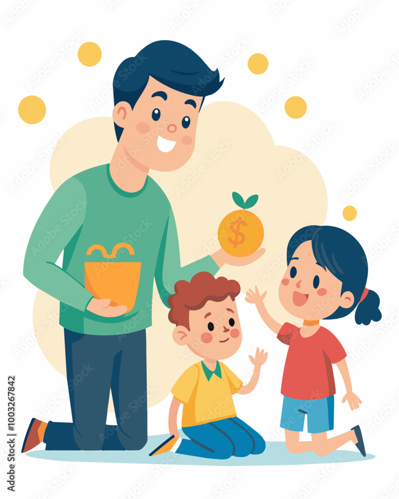 Poster a parent teaching their children the value of saving and budgeting by giving them a set allowance fo