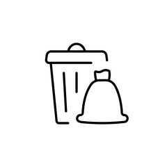 Garbage can and bag linear icon. Line customizable illustration. Contour symbol. Vector isolated outline drawing. Editable stroke