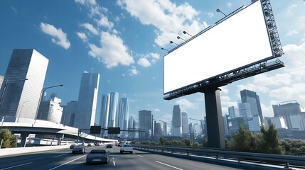 Large horizontal blank advertising poster billboard banner mockup in front of building in urban city digital light box display screen for OOH media 12 sheet outofhome