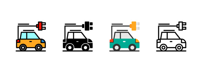 Set of Car with charging symbol Icon