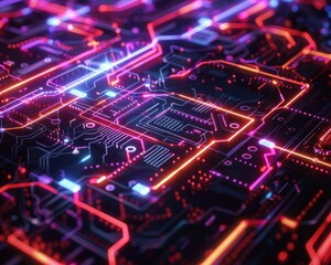 Obraz premium Futuristic Blockchain Connections Glowing Digital Architecture and Intertwined Data Streams