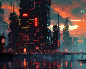 Fototapeta premium Futuristic Metropolis Visionary Urban Landscape in Neon Glow