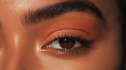 Obraz premium Beautiful young woman , makeup , clean skin. Makeup artist , eyelashes with mascara in a beauty salon . Eyelash extension , beautiful eyebrows