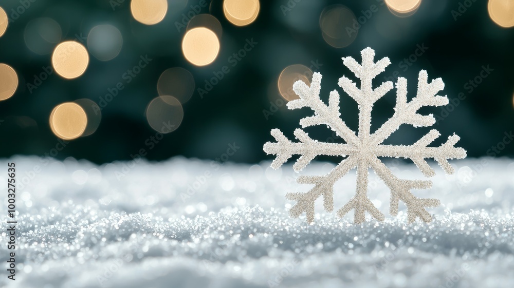 Poster A snowflake sits on top of a snowy surface