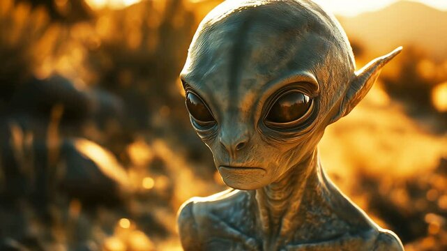 An intriguing and mysterious alien encounter unfolds in a vast desert landscape setting