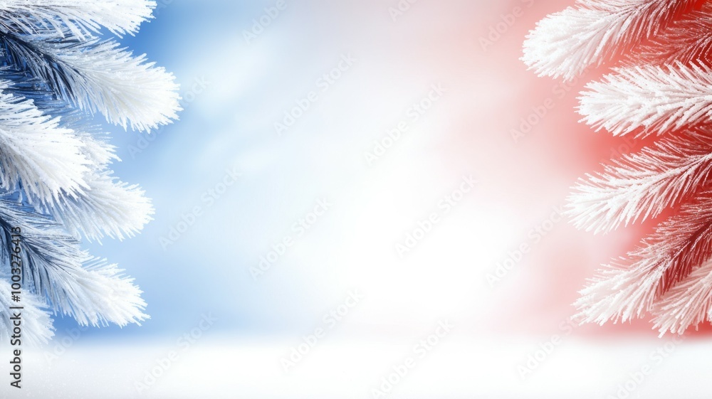 Poster a blue and red background with two white trees on either side