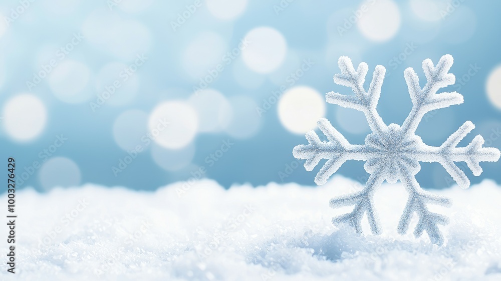 Poster a snowflake sits on top of a snowy field