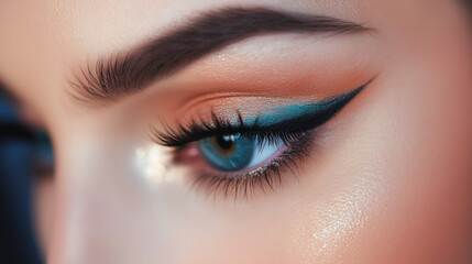 Fototapeta premium Beautiful young woman , makeup , clean skin. Makeup artist , eyelashes with mascara in a beauty salon . Eyelash extension , beautiful eyebrows