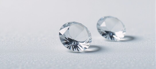 Three isolated shimmering diamonds against a pure-white background