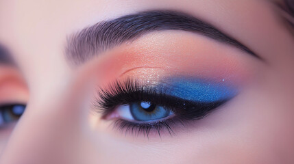 Obraz premium Beautiful young woman , makeup , clean skin. Makeup artist , eyelashes with mascara in a beauty salon . Eyelash extension , beautiful eyebrows